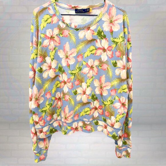 Retro Ralph Lauren Floral Sweatshirt Tropical Crewneck Ladies Large - Picture 1 of 5